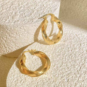 18k Solid Yellow Gold Twisted Beaded Hoop Earrings
